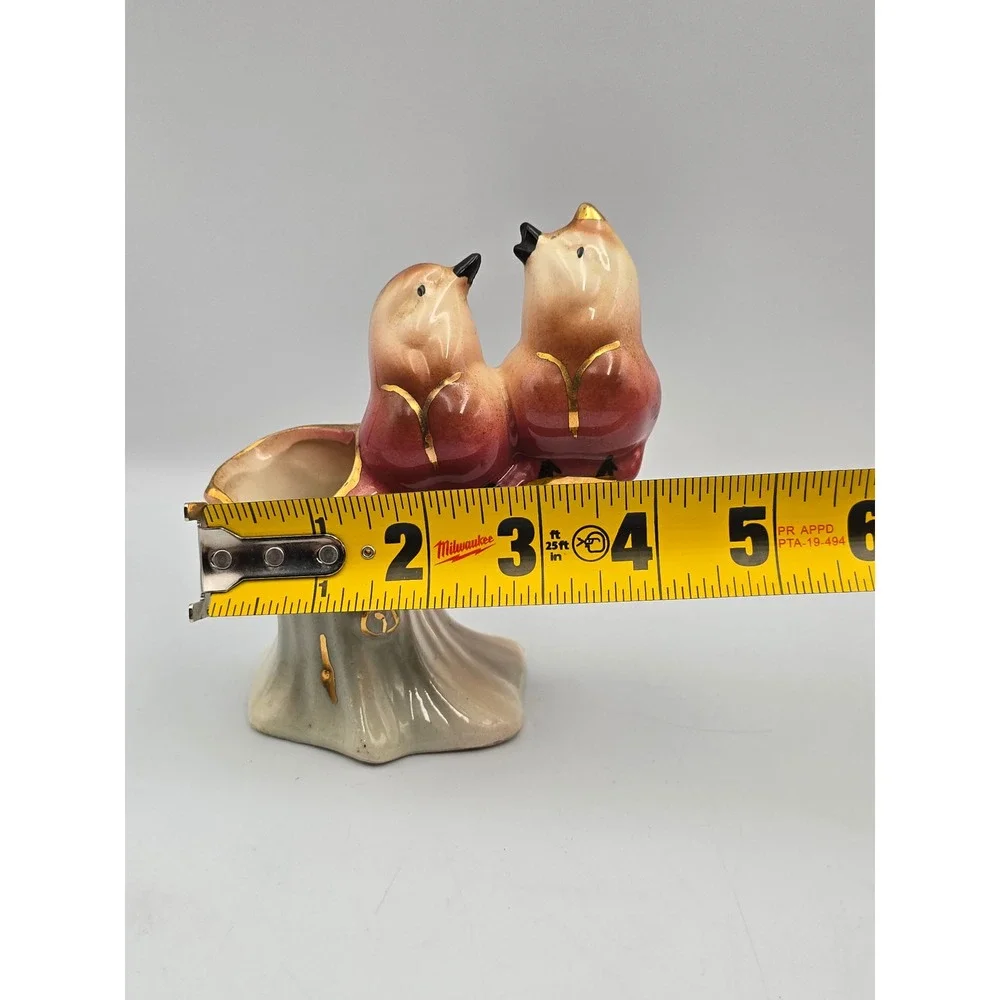 Vintage Bird Bud Vase Figurine Mauve Gold Gilt Ceramic Good Mid Century Decor‎